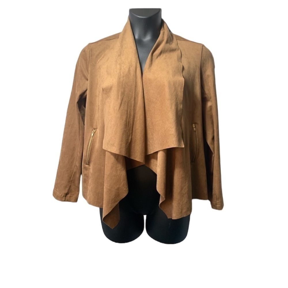 NWT Dana Buchman Large Faux‑Suede Draped Jacket Soft Neutral Layer, Zip Pockets